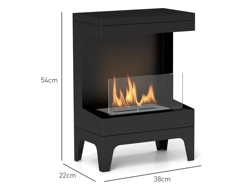  Cheminée bioéthanol autoportante avec brûleur de 0,9 l et autonomie de 3,3 heures, 38 x 22 x 54 cm, noire  - Conforama C