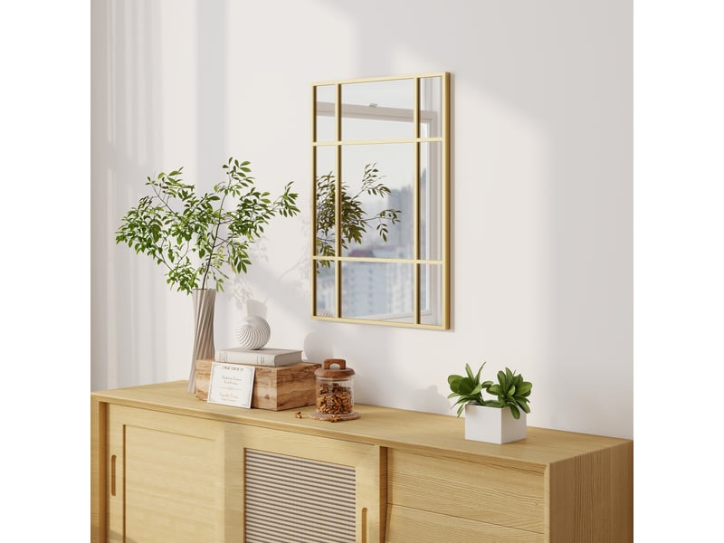  Miroir mural verrière rectangulaire - installation horizontal ou vertical - 4 crochets - 70 x 50 cm - métal doré  - Conforama B