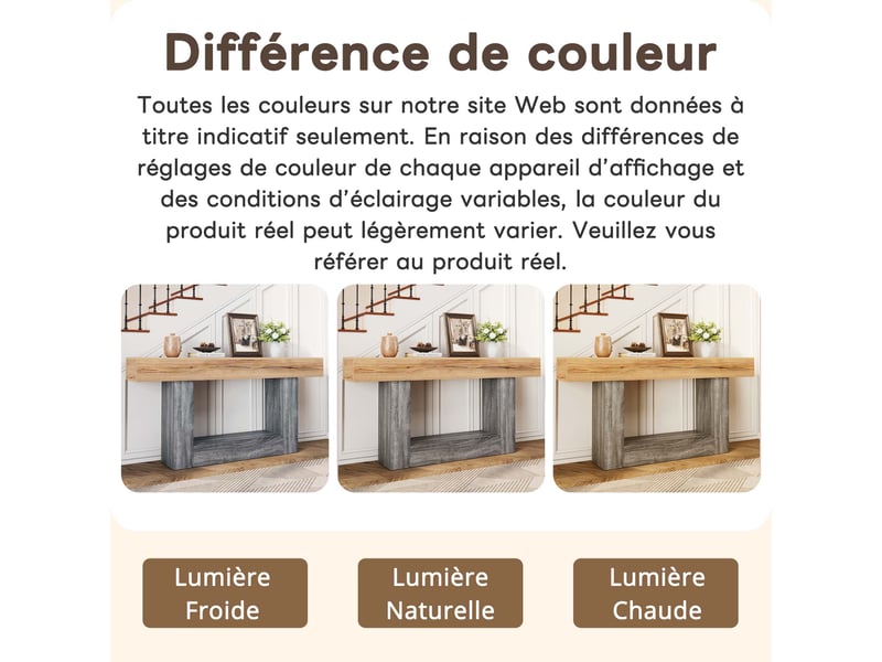  Console bicolore aspect bois, idéale pour une entrée ou un salon. Plateau épais, compartiment de rangement inférieur, en panneaux de particules.  - Conforama E