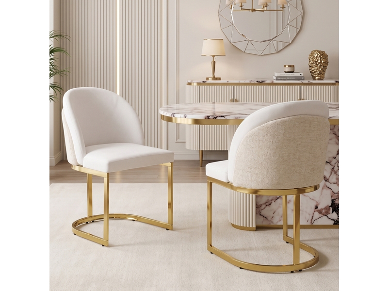  2 chaises d'esszimmer, confortables et respirantes, idéales pour restaurants, salons, cafés et autres lieux, style moderne, pieds en métal galvanisé doré, tissu chenille, beige + doré  - Conforama D