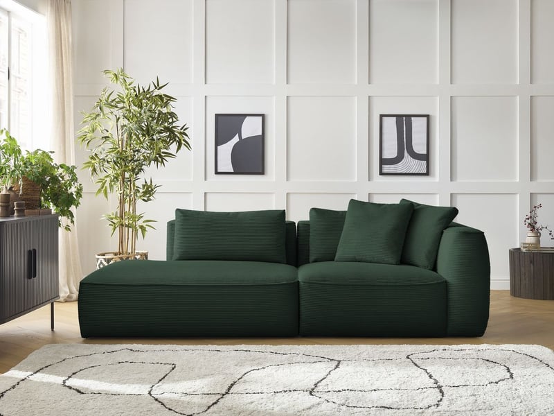 Bobochic canapé droit fixe 3 places leopold velours côtelé vert foncé accoudoir droit LEOPOLD - Conforama C