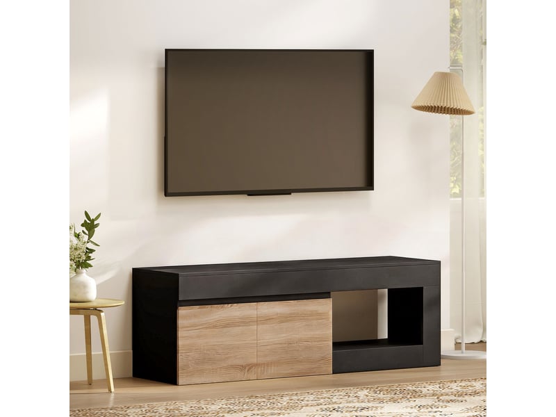 Meuble tv 2 portes pour téléviseurs jusqu'à 60 pouces, noir, meuble télé avec placard et étagère ouverte  - Conforama D
