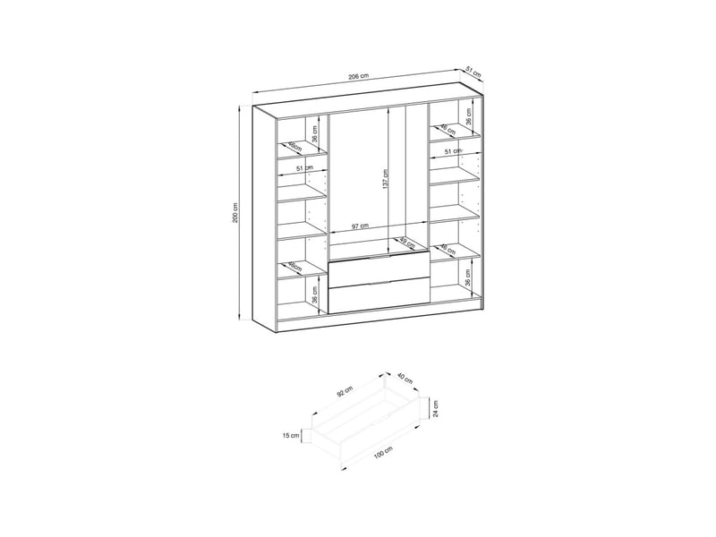 Armoire mirage 4 portes vitrées et 2 tiroirs avec penderie en bois et verre- beige MIRAGE - Conforama E