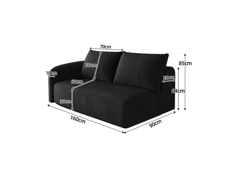 Canapé 2 places noir 160 cm, petit canapé salon configuration gauche, sofa compact moderne pour studio - Conforama C