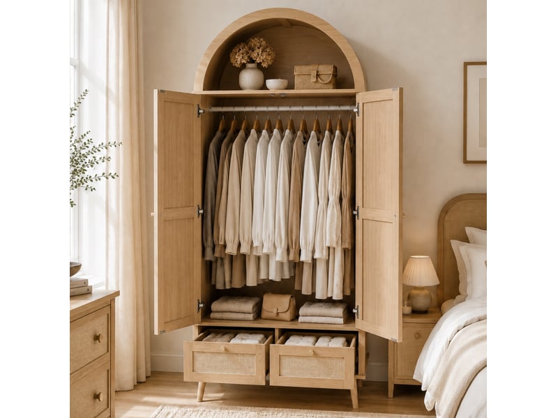 Armoire 2 portes et 2 tiroirs avec penderie, 80.00x55.00x180.00 cm, chêne et beige - Conforama D