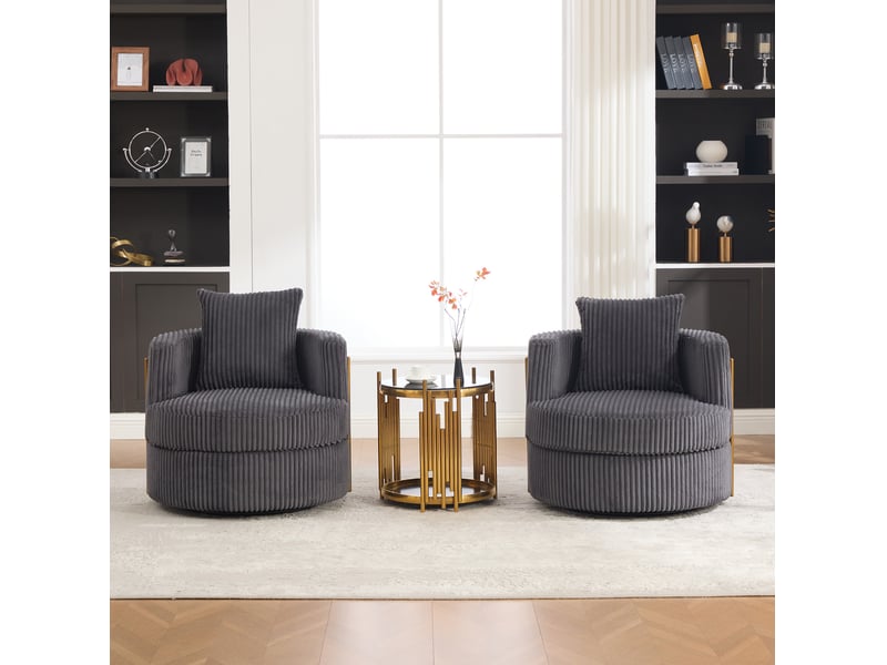  Fauteuils pivotants 360° 76x79x78 cm, lot de 2, rangement sous l’assise, accoudoirs rembourrés, velours côtelé gris  - Conforama D