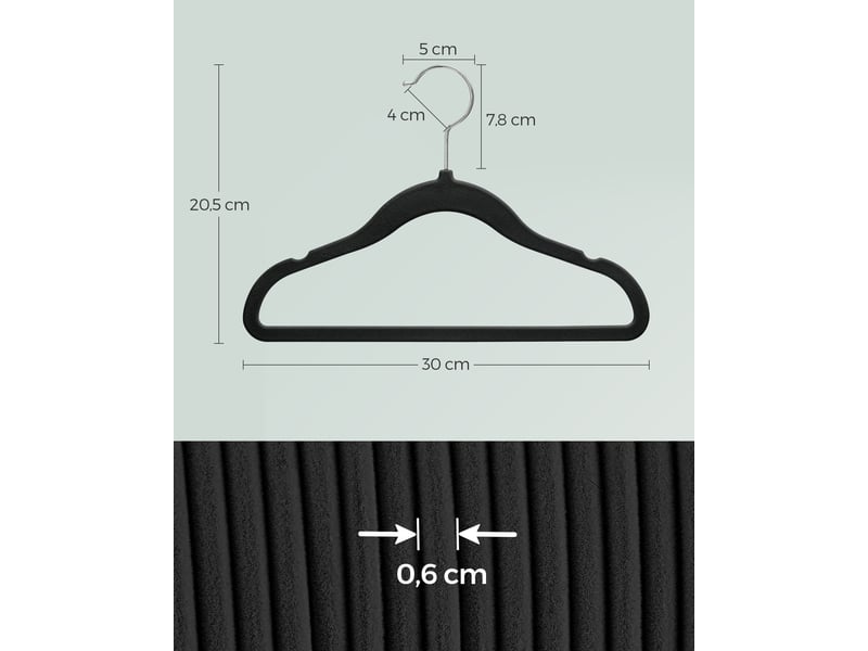  Cintres enfants lot de 50 en velours avec crochets rose gold antiglisse modèle enfant pour jupes robes pantalons t-shirts noir 12_0005098  - Conforama B