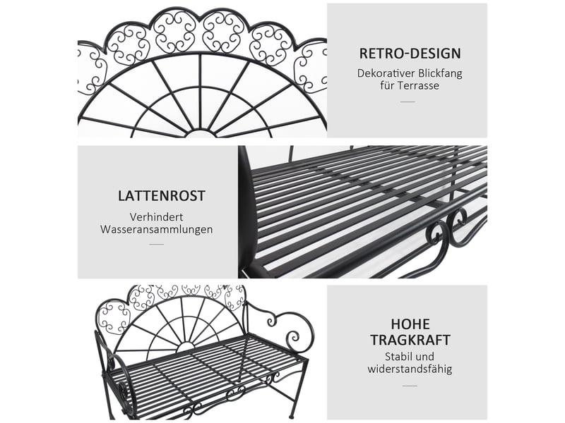  Banc de jardin 2 places en métal noir 107 x 55,5 x 92 cm  - Conforama E