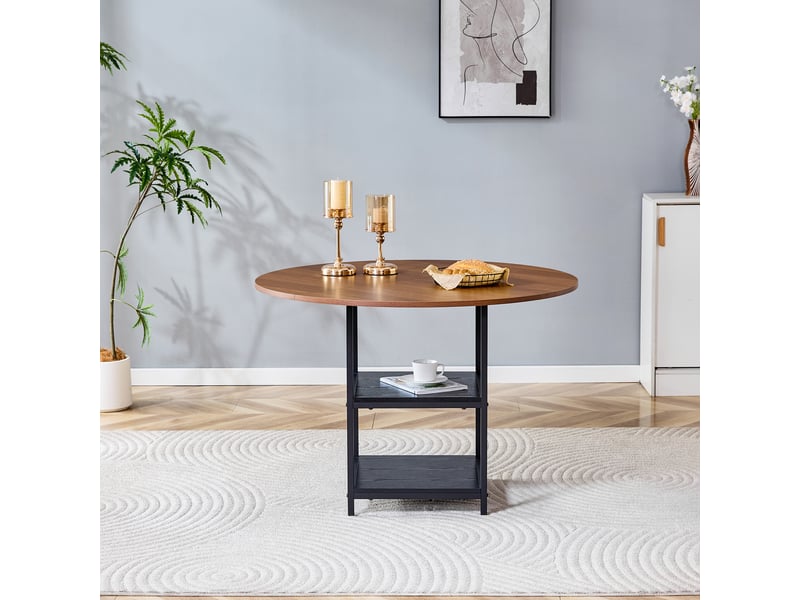  Table à manger ronde,107x107x75 cm,avec rangement,mdf,noir effet noyer  - Conforama B