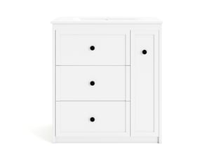 Meuble vasque blanc laqué mdf et céramique 76×46×82 cm, 4 tiroirs dont 1 coulissant latéral à 2 niveaux, sur pieds
