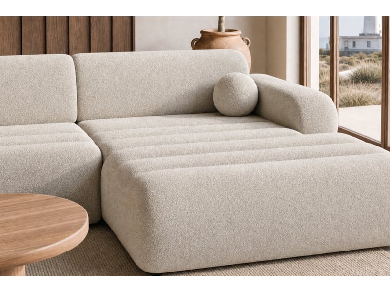  Bordilla - canapé d'angle convertible tissu chenille 4 places beige gauche  - Conforama D