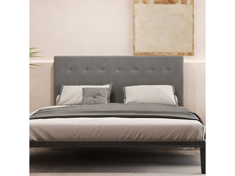  Tête de lit réglable 140 x 10 x 106 à 126 cm grise, tissu aspect velours, pieds métal pour lit 135 ou 140 cm  - Conforama D