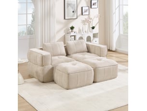 Canapé modulaire 2 places 198x162x67 cm avec deux poufs beige