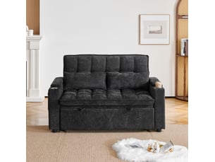 Canapé droit convertible DESVIAE  2 places Tissu noir avec coffre de rangement