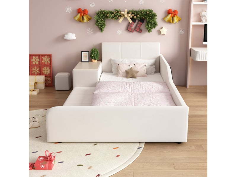  Modenvie lit enfant avec bureau 90x200 cm - avec tabouret et étagère, sans matelas - blanc  - Conforama D