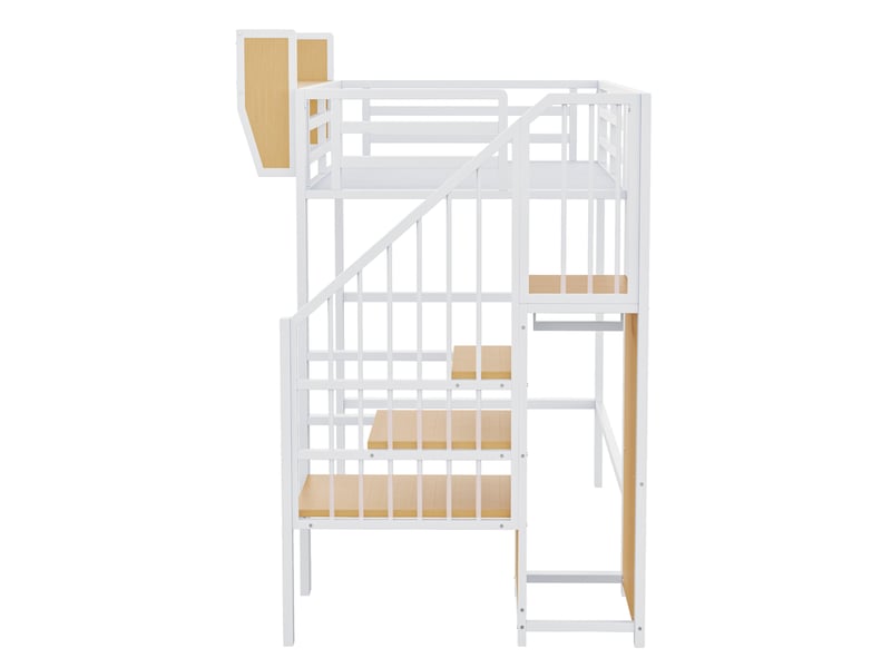  Lit mezzanine enfant 90x200 cm – blanc – échelle de sécurité, étagère modulable, gain de place – sans matelas  - Conforama E