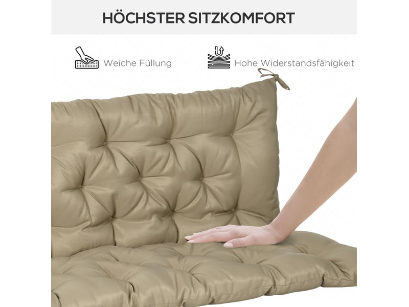  Coussin de banc 3 places 150 x 98 x 8 cm en polyester beige avec 6 liens, pour intérieur et extérieur  - Conforama D