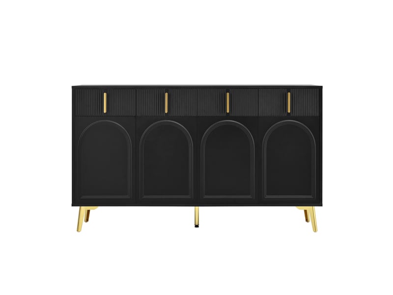  Buffet 4 portes et 4 tiroirs avec étagères réglables pour salon en mdf 140×38×82 cm noir  - Conforama C