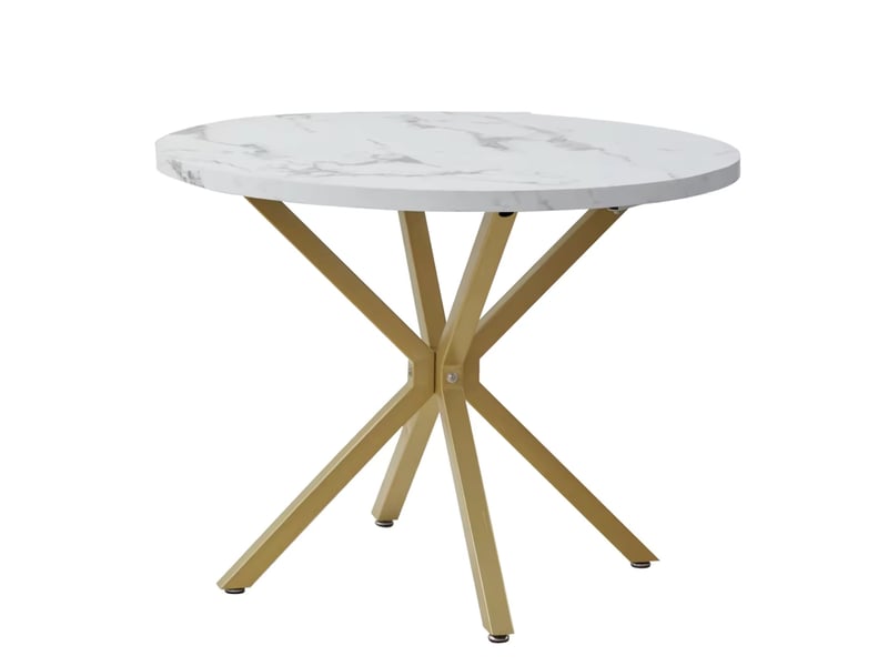  Table de cuisine ronde ø 100 cm – blanc et doré – 2 à 4 personnes, piètement acier en x renforcé  - Conforama A