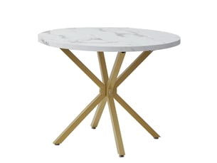 Table de cuisine ronde ø 100 cm – blanc et doré – 2 à 4 personnes, piètement acier en x renforcé