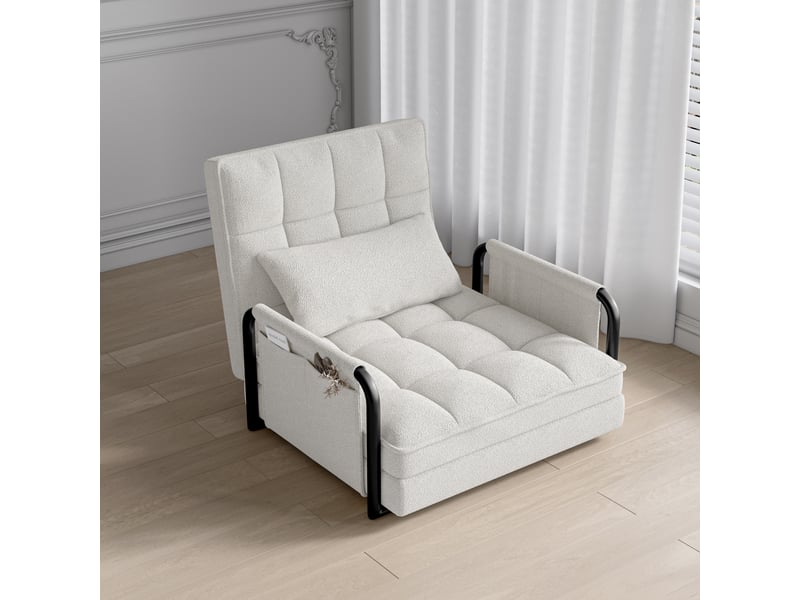  Fauteuil canapé-lit convertible 1-place - blanc crème beige - 180 x 82 cm - meuble salon et chambre d'amis, réglable sur 5 niveaux  - Conforama C