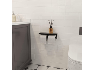 Porte-papier toilette noir mat avec étagères, support mural de salle de bain à double poteau en acier inoxydable