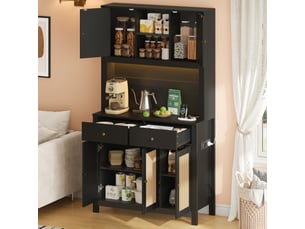 Buffet haut de cuisine led avec prises, 5 portes et 2 tiroirs 100x40x180 cm noir