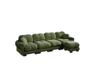 Canapé d'angle modulable 4 places modenvie avec pouf mobile, tissu chenille vert, dossier ergonomique, design matelassé, 330 x 149 x 90 cm