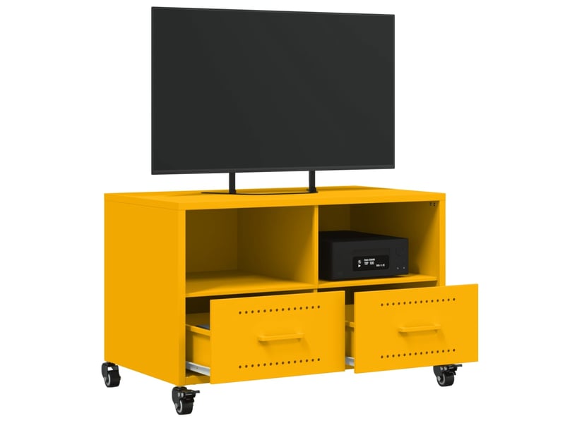  Meuble tv - banc tv - meuble de rangement jaune moutarde 68x39x43,5 cm acier  - Conforama E