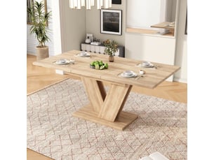 Table à manger extensible 140-180x80x75,5 cm – avec pieds en v métal et plateau 80 cm – mdf – aspect chêne