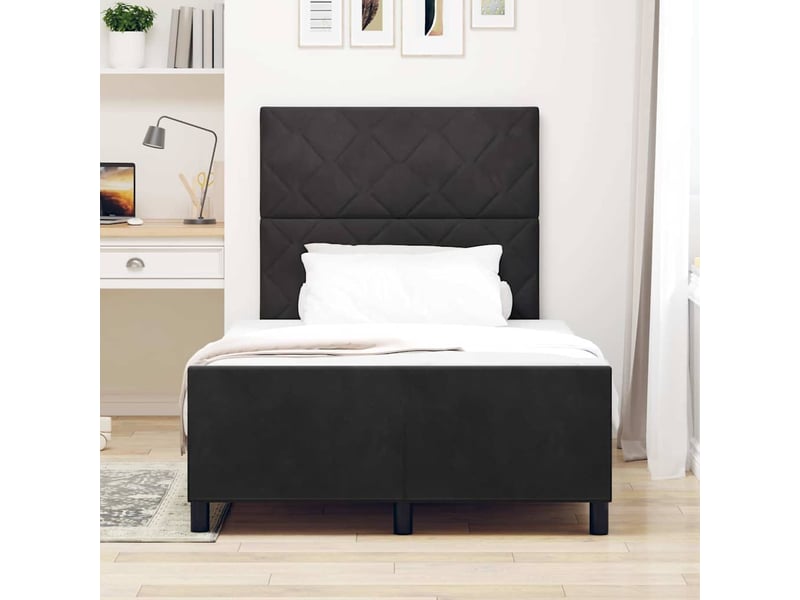 Lit adulte double, lit à ressorts avec tête de lit noir 120 x 190 cm velours  - Conforama C