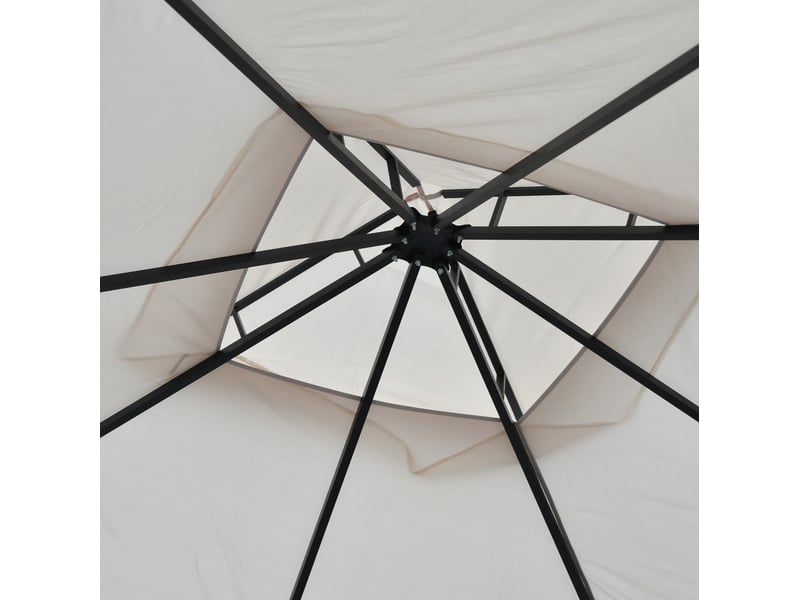 Tonnelle de jardin 295 x 295 x 275 cm beige et noir, double toit avec moustiquaires et évacuation d'eau - Conforama E