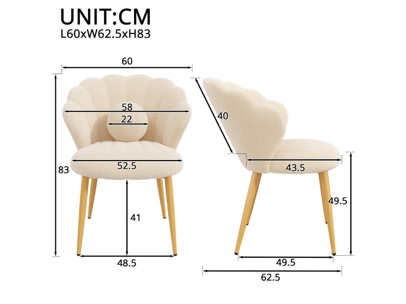  Lot de 2 chaises de salle à manger dossier coquillage 60x62,5x83 cm tissu bouclé beige  - Conforama C