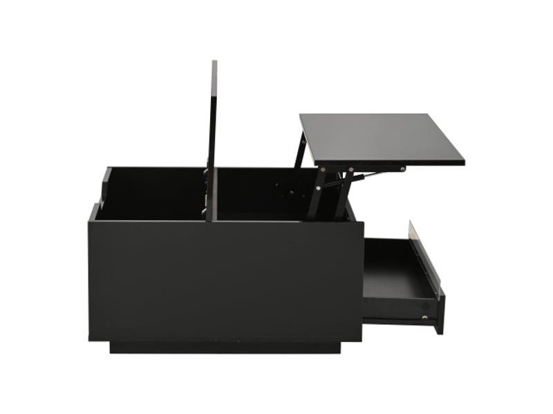  Table basse relevable led 70×70 cm, noir brillant, tiroir, rangement caché, portes rabattables, 38 cm  - Conforama D