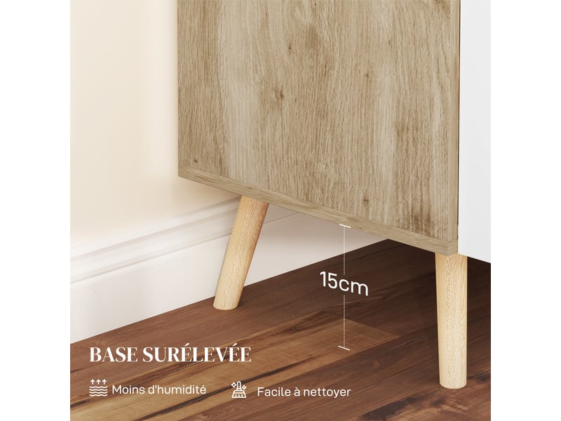  Buffet meuble de rangement avec poignées en bambou étagère ajustable base surélevée blanc bois naturel 76 x 41,2 x 74 cm  - Conforama E