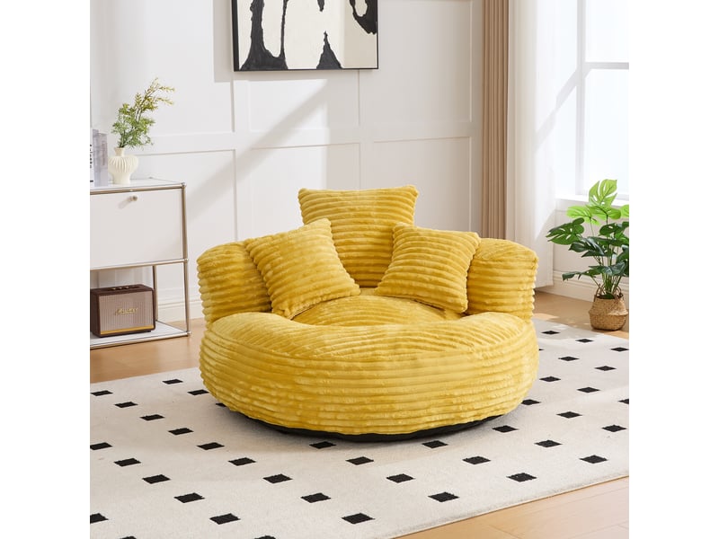  Fauteuil inclinable - à dossier haut - avec 3 coussins - résistant et confortable - velours côtelé - jaune  - Conforama C
