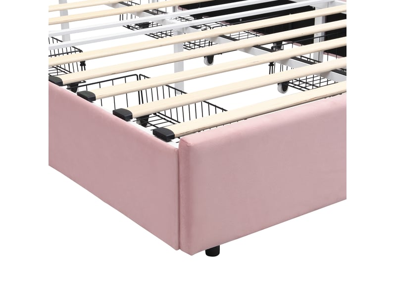 Lit enfant 140x200 cm rose en velours, 4 tiroirs latéraux et éclairage led contrôlé par application - Conforama E