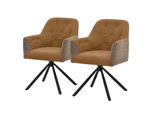 Ml-design lot de 2 chaises de salle à manger cuisine, pivotantes à 360°, en tissu tissé et simili, avec accoudoirs et dossier, cadre en acier, pieds réglables, rembourrage confortable, marron