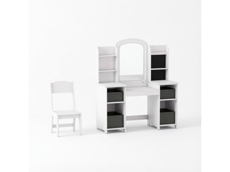  Coiffeuse pour enfant avec tabouret et miroir led en mdf blanc 104 x 40 x 112 cm T5828P574879 - Conforama A