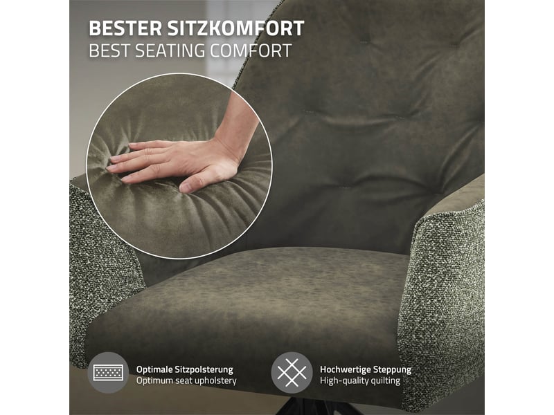 Ml-design chaise salle à manger pivotante 360° en tissu tissé et simili, avec accoudoirs et dossier, structure en acier, pieds réglables, rembourrage confortable, pour salon cuisine, 120 kg, vert ECD Germany GmbH - Conforama D