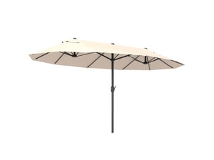 Grand parasol déporté avec manivelle, résistant aux intempéries, acier et polyester, beige, dimensions 455 cm x 270 cm x 240 cm