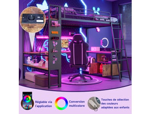 Lit mezzanine 140x200 cm <strong>MODENUIT </strong> <strong></strong> coloris noir