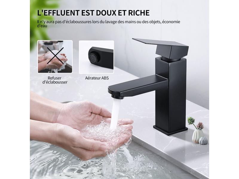 Robinet de salle de bain noir, mitigeur de lavabo en laiton, mitigeur de baignoire avec tuyaux d'eau chaude et froide - Conforama C