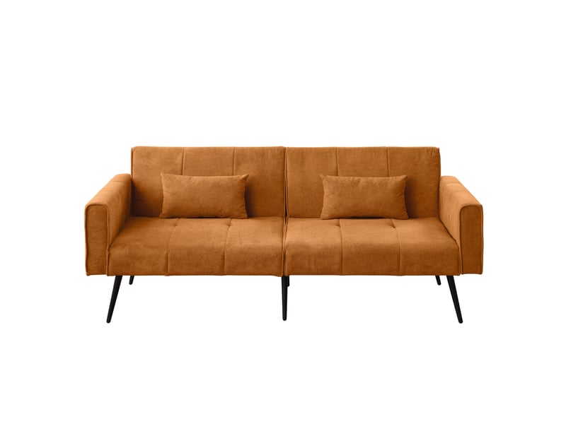 Canapé droit convertible 3 places en velours côtelé orange, format compact et accueillant pour salon ou studio - Conforama A