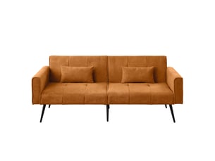 Canapé droit convertible 3 places en velours côtelé orange, format compact et accueillant pour salon ou studio