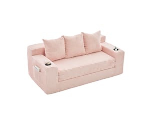 Canapé trois places avec porte-gobelets et poches latérales, design sans cadre, larges assises - rose