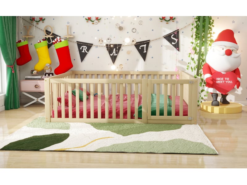  Lit jeune - avec sommier à lattes - couchage 140x200 cm - bois massif - naturel - pour chambre d’enfant 204x147x60cm - Conforama E