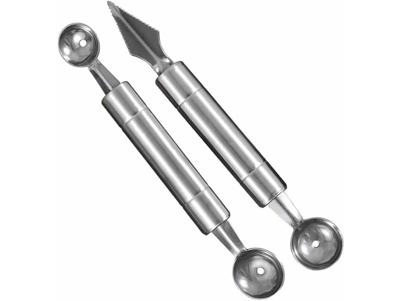  Lot de 2 boules de melon à double tête en acier inoxydable, cuillère à boule de melon, boule de fruits et coupe-fruits, outil de crème glacée  - Conforama A