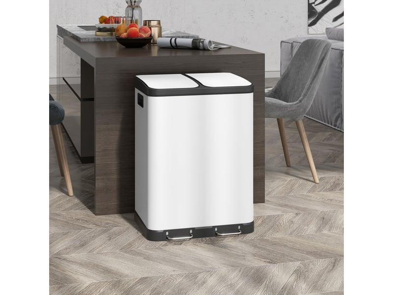  Poubelle de cuisine 2x30l à pédale en métal blanc 48,8x39,5x67 cm  - Conforama B
