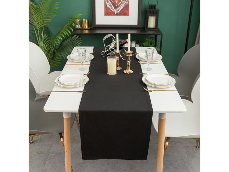  Chemin de table élégant - 40x180 cm - effet lin déperlant et imperméable - gris foncé  - Conforama C